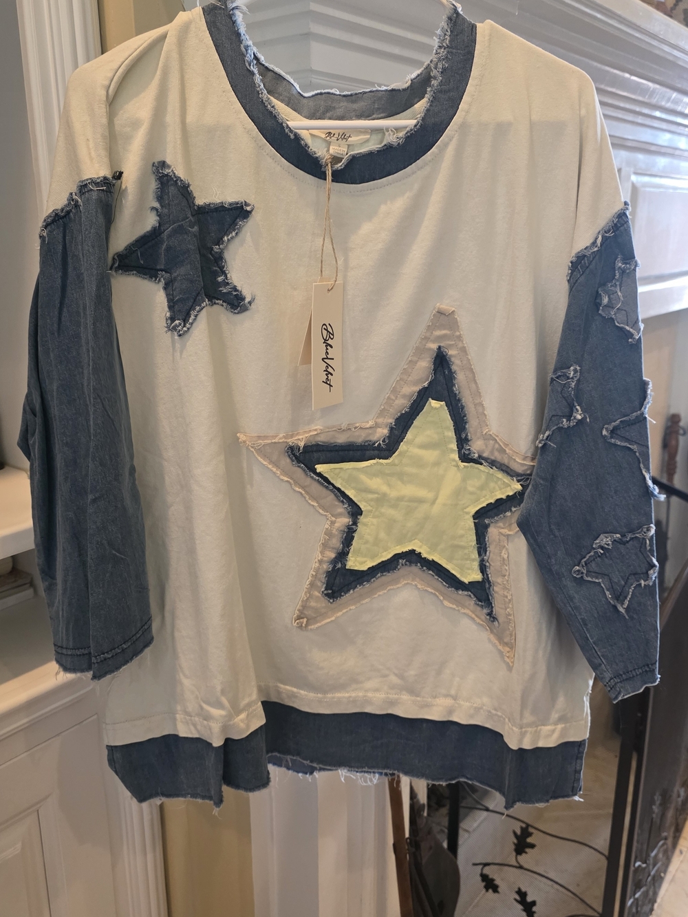 Blue Velvet Cream & Denim Star Patch Long-Sleeve Tee